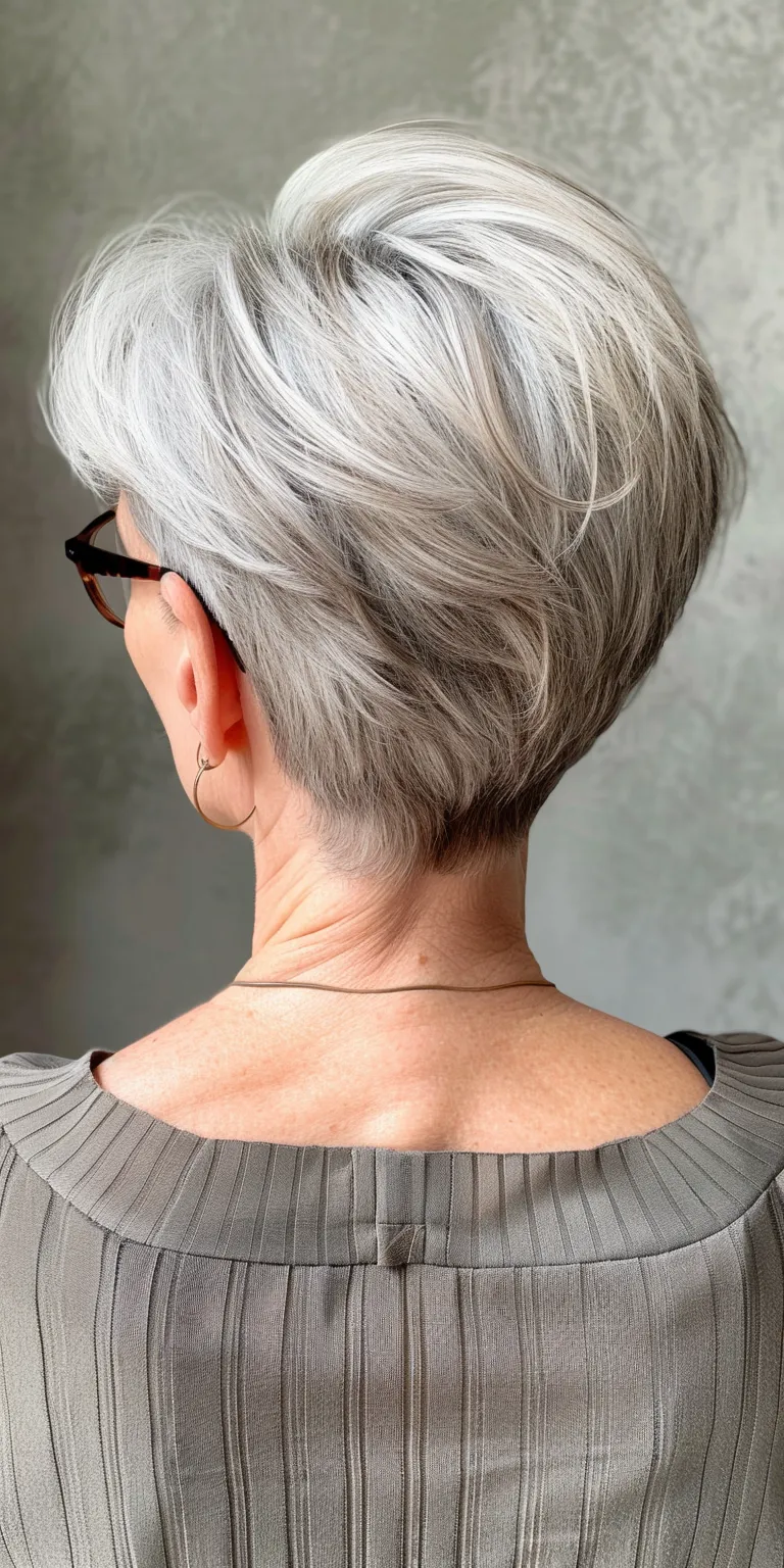 hair styles for older ladies Asymmetric cut, Short brush Pixie Pompadour, Digital perm