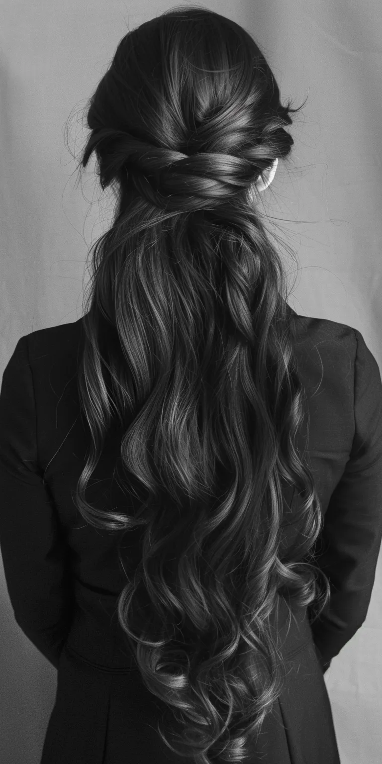 formal hairstyles Layered hair, Chignon, Long Updo, Waterfall braids