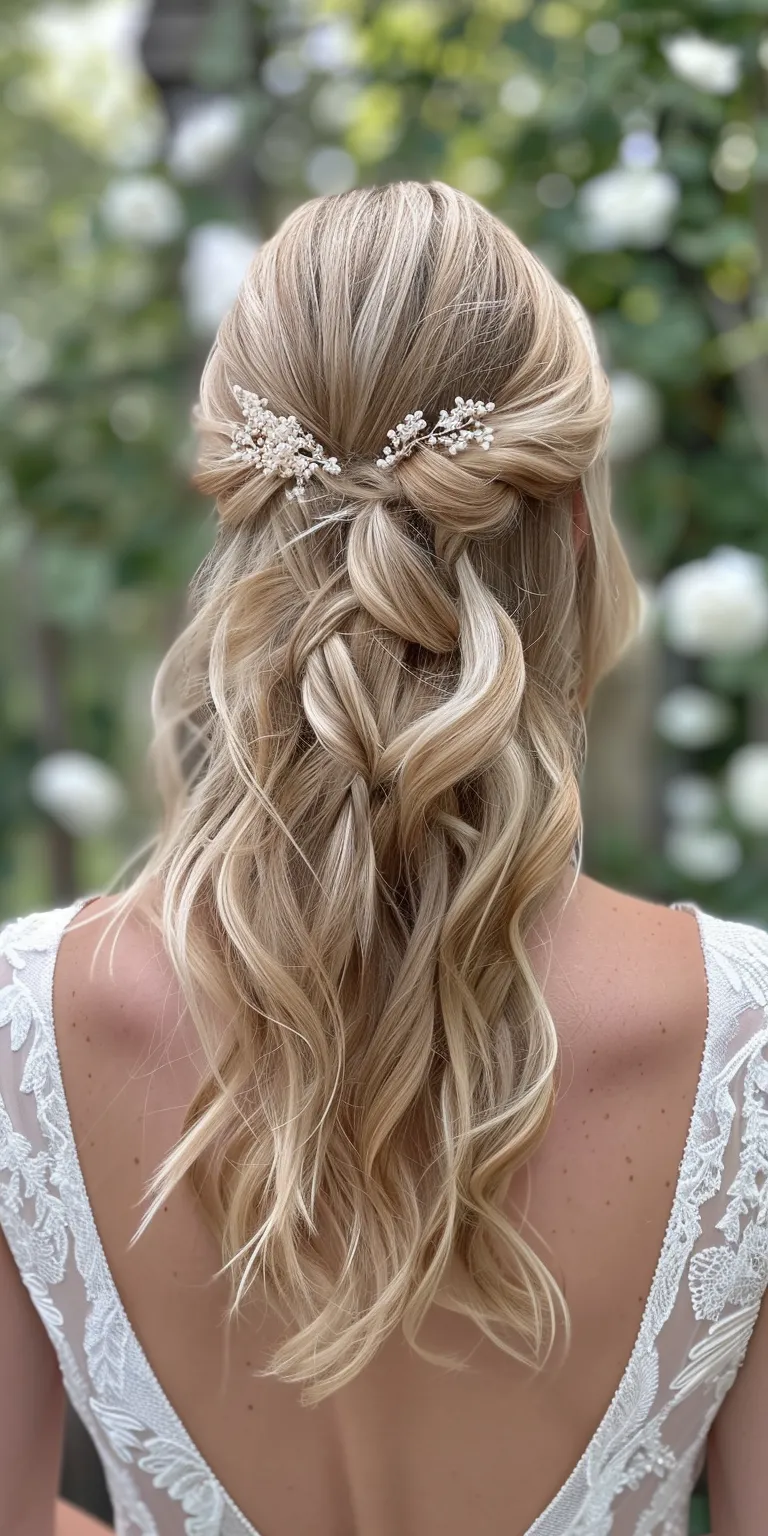 wedding hairstyles for medium hair Waterfall braids, Boho Milkmaid braid, French Updo