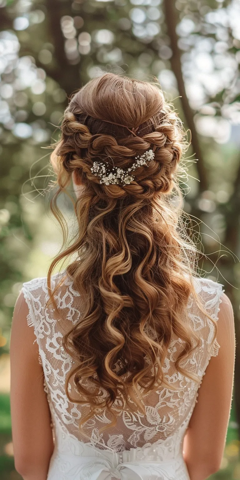 curly hair wedding styles Boho braids, Waterfall Milkmaid braid, Updo, Historical Christian hairstyles