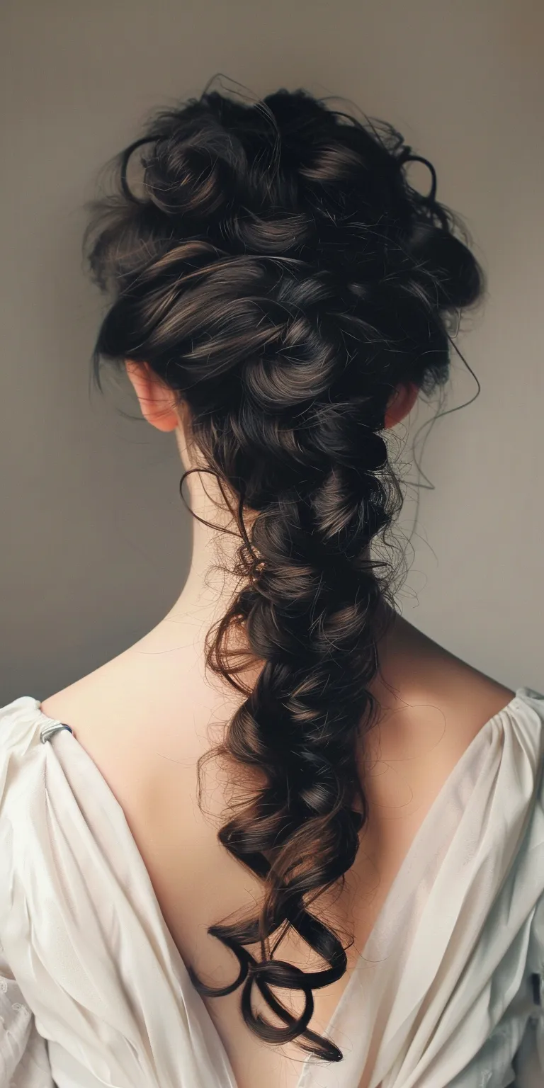 curly ponytail hairstyles Waterfall braids, French braid, Braid, Milkmaid Updo