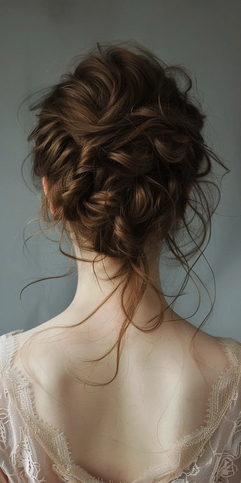 hairstyle for round face to look slim Updo, French braid, Chignon, Braid, Waterfall braids