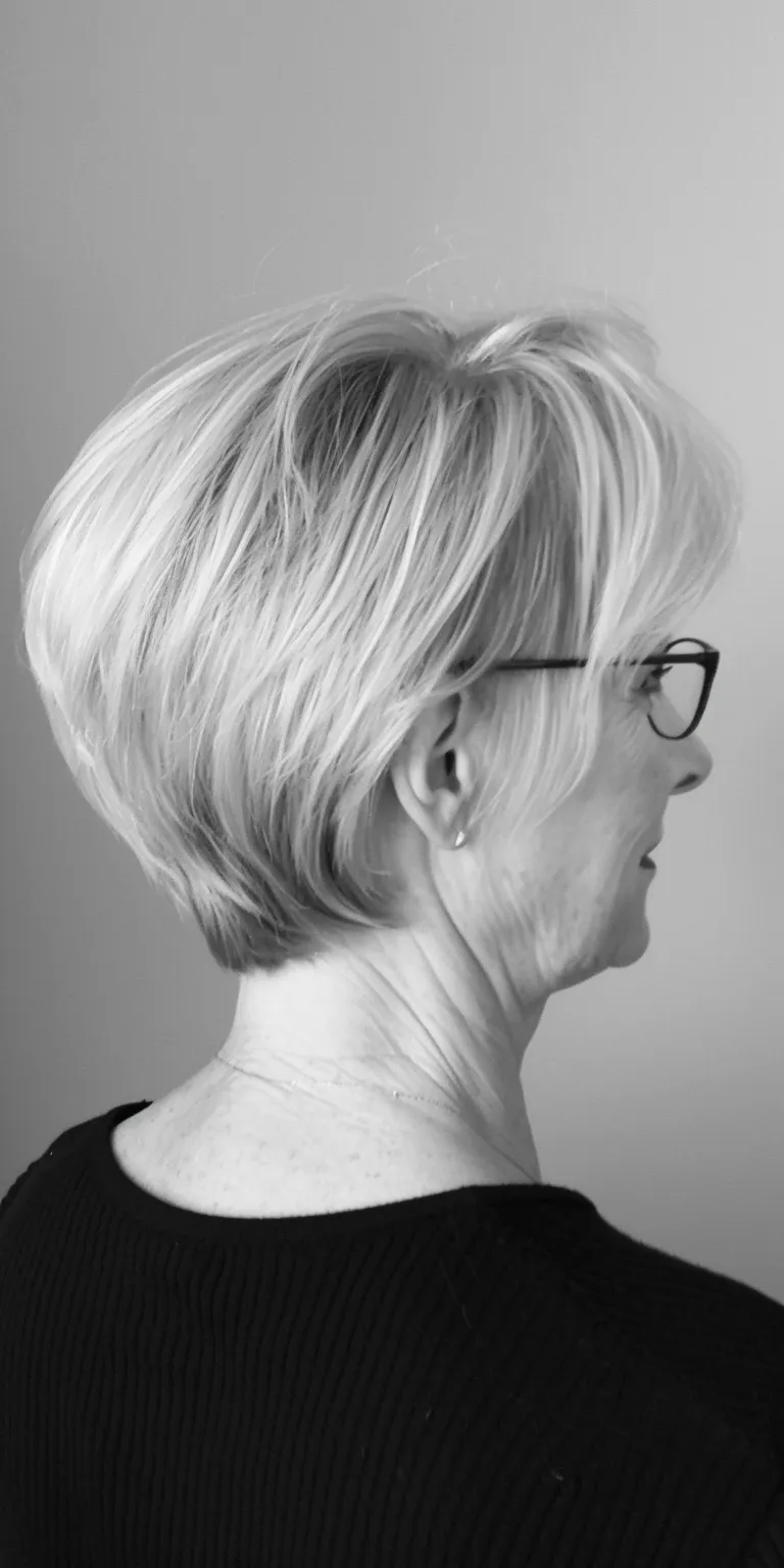 short hairstyles for over 50 with glasses Short brush cut, Asymmetric Pixie back and sides, Digital perm