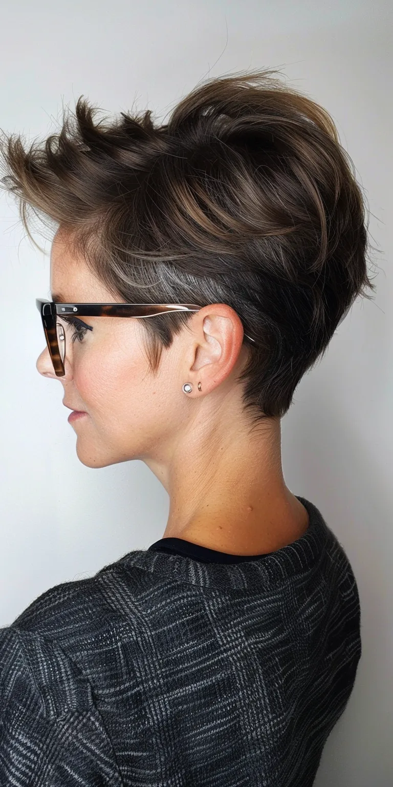 short hairstyles for over 50 with glasses Asymmetric cut, Pixie Updo, Chignon, Layered hair