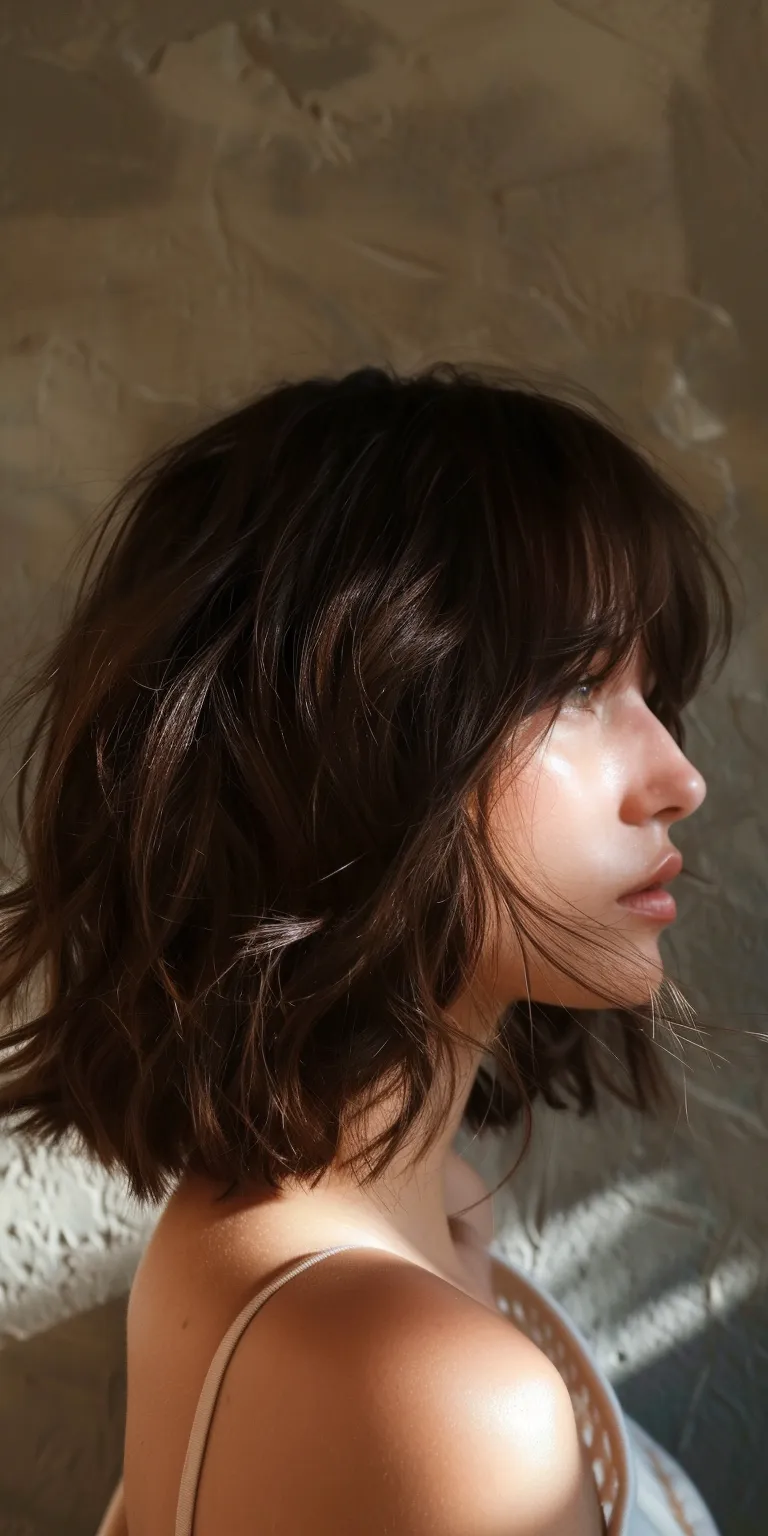 shoulder length hair styles Layered hair, Japanese women's hairstyles, Asymmetric cut, Digital perm, Bob cut