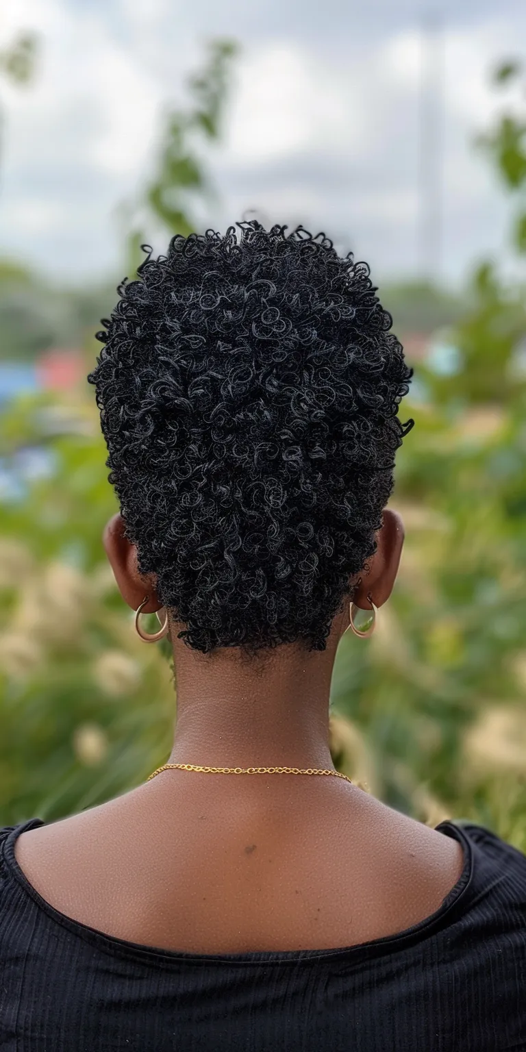 black short haircuts Digital perm, Afro puffs, Kinky hair, Short brush cut, French twist