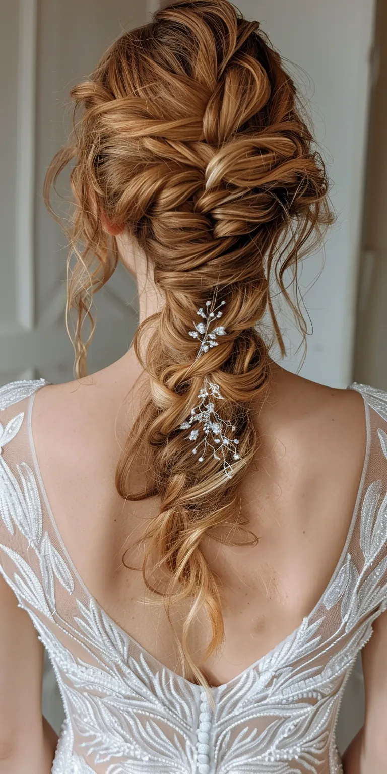 wedding hairstyles for long hair Waterfall braids, Boho Updo, Milkmaid braid, French braid