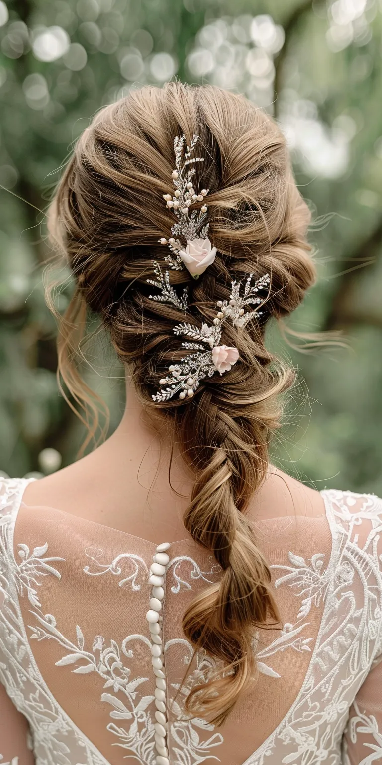 wedding hairstyles for medium hair Boho braids, Milkmaid braid, Waterfall Updo, French braid