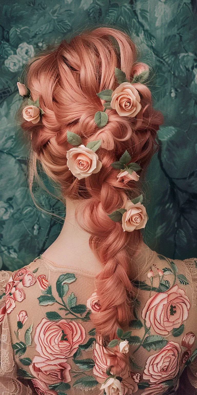 rose hairstyle Updo, Milkmaid braid, Waterfall braids, Mermaid hair, Digital perm