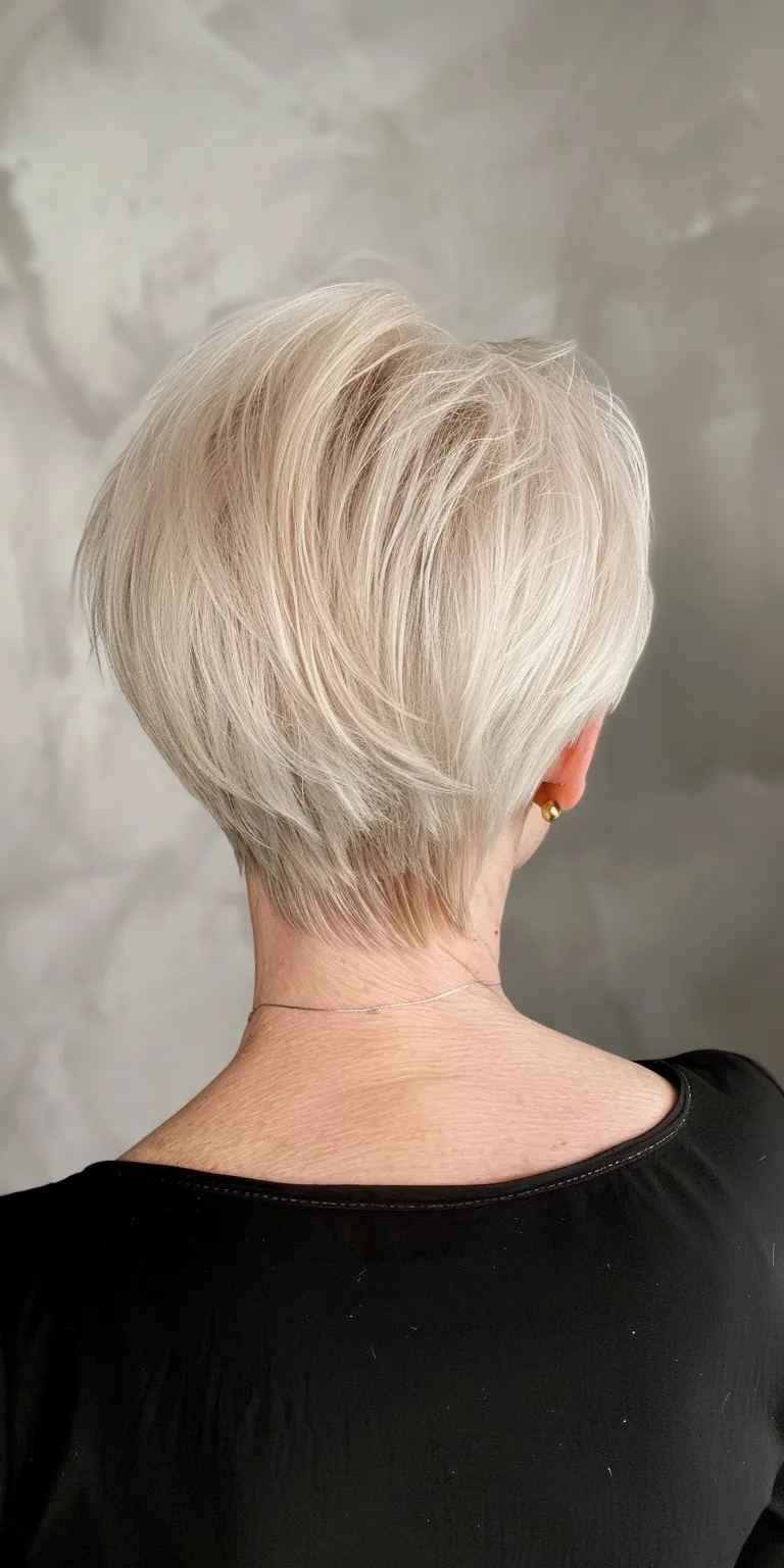 short hairstyles for women over 60 Asymmetric cut, Short brush Pixie Pompadour, Professional cut