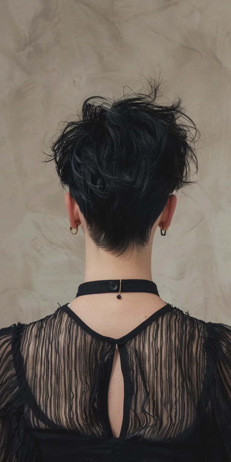 black short haircuts Asymmetric cut, Pixie Japanese women's hairstyles, Butterfly haircut, Feathered hair