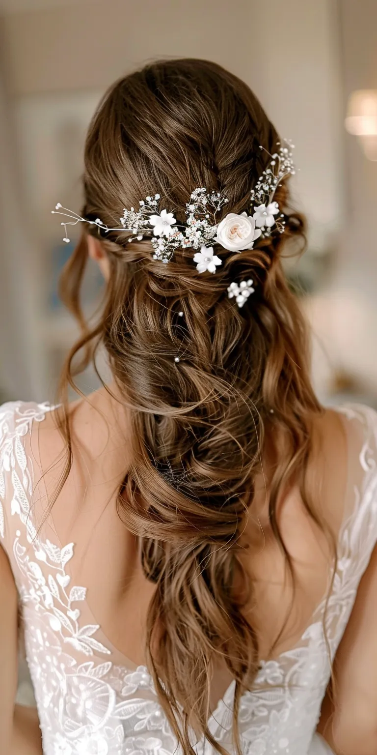 bridal hairstyles for long hair Boho braids, Milkmaid braid, Updo, Waterfall Layered