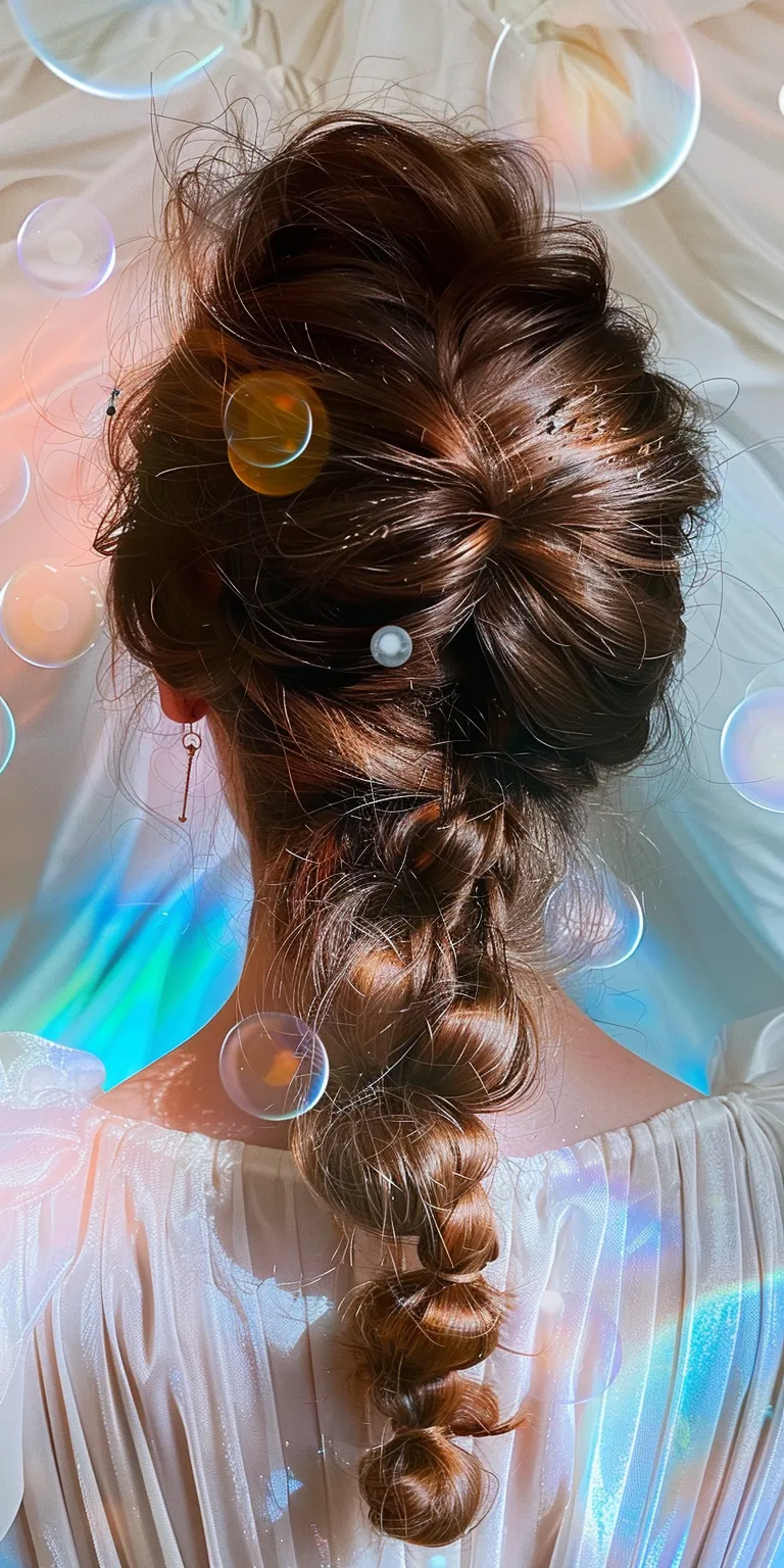 bubble ponytail Updo, Boho braids, Milkmaid braid, Waterfall French braid