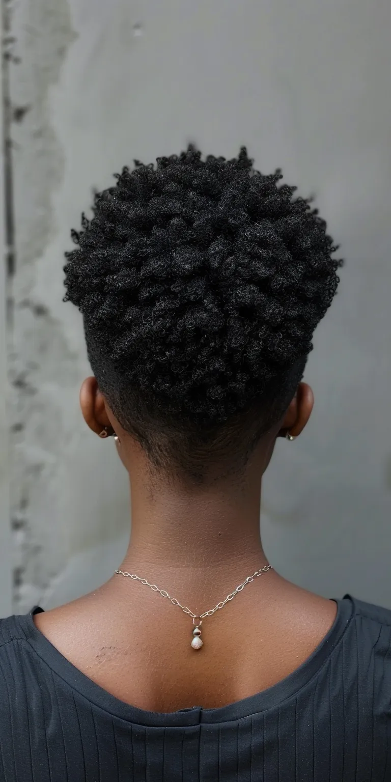 short natural haircuts for black females Afro puffs, Kinky hair, Asymmetric cut, Pompadour, Short brush cut