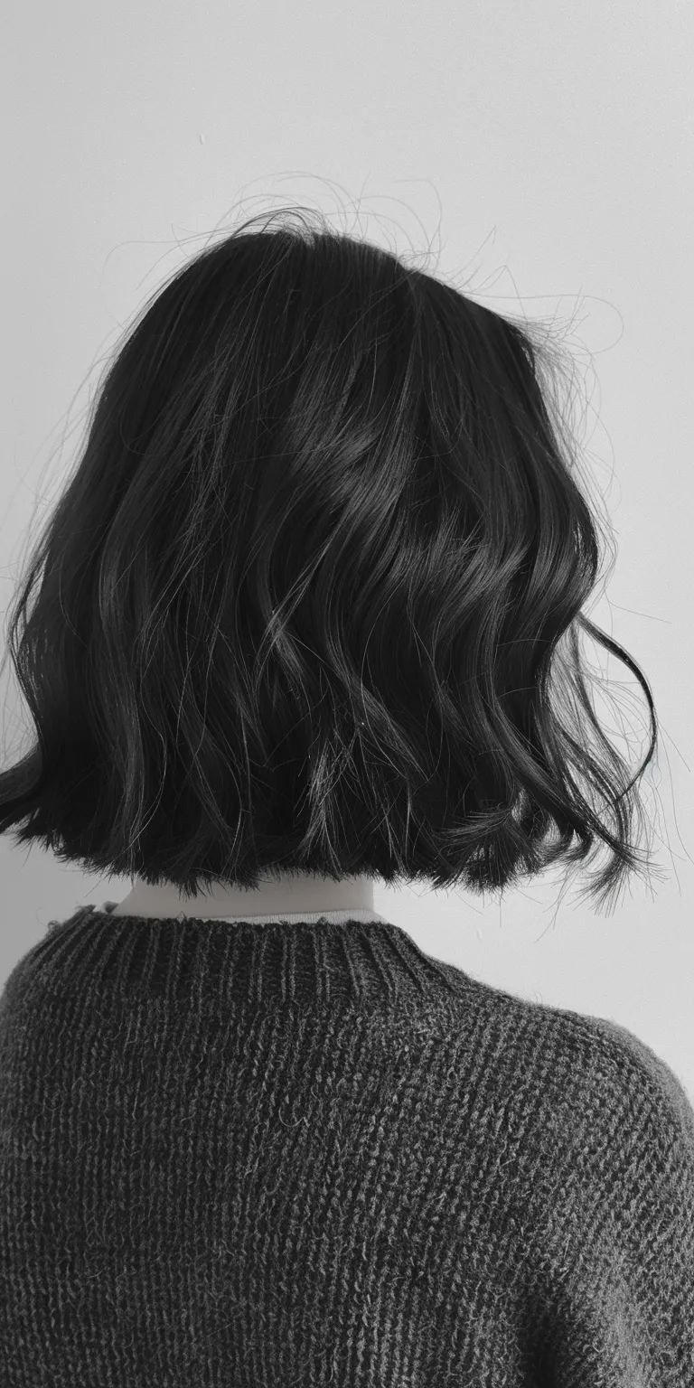 mid length hair styles Bob cut, Asymmetric Layered hair, Short brush