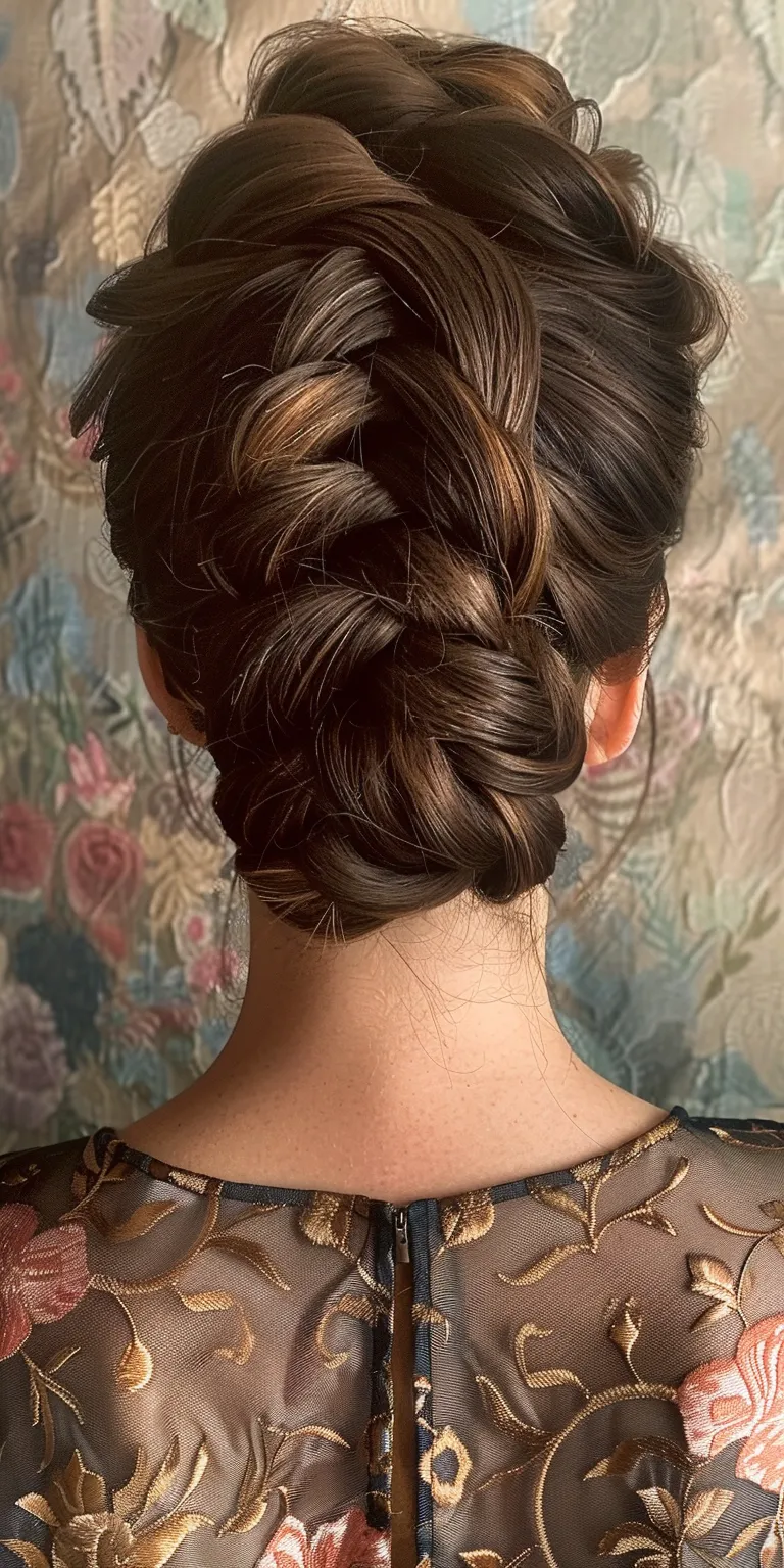 braided bun Updo, Milkmaid braid, French Chignon, twist