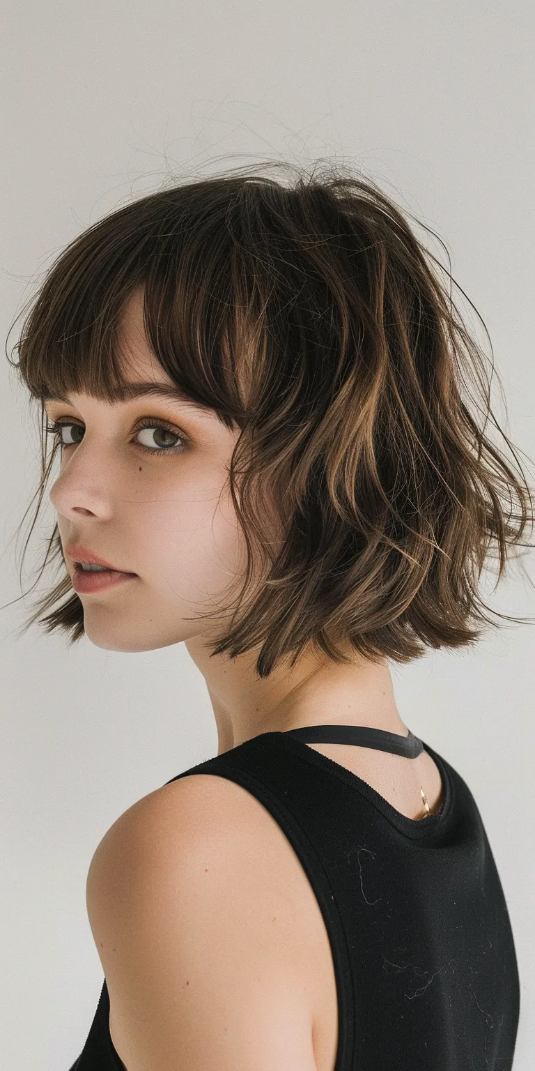 layered haircuts with bangs Bob cut, Asymmetric Pixie Short hair, Bangs