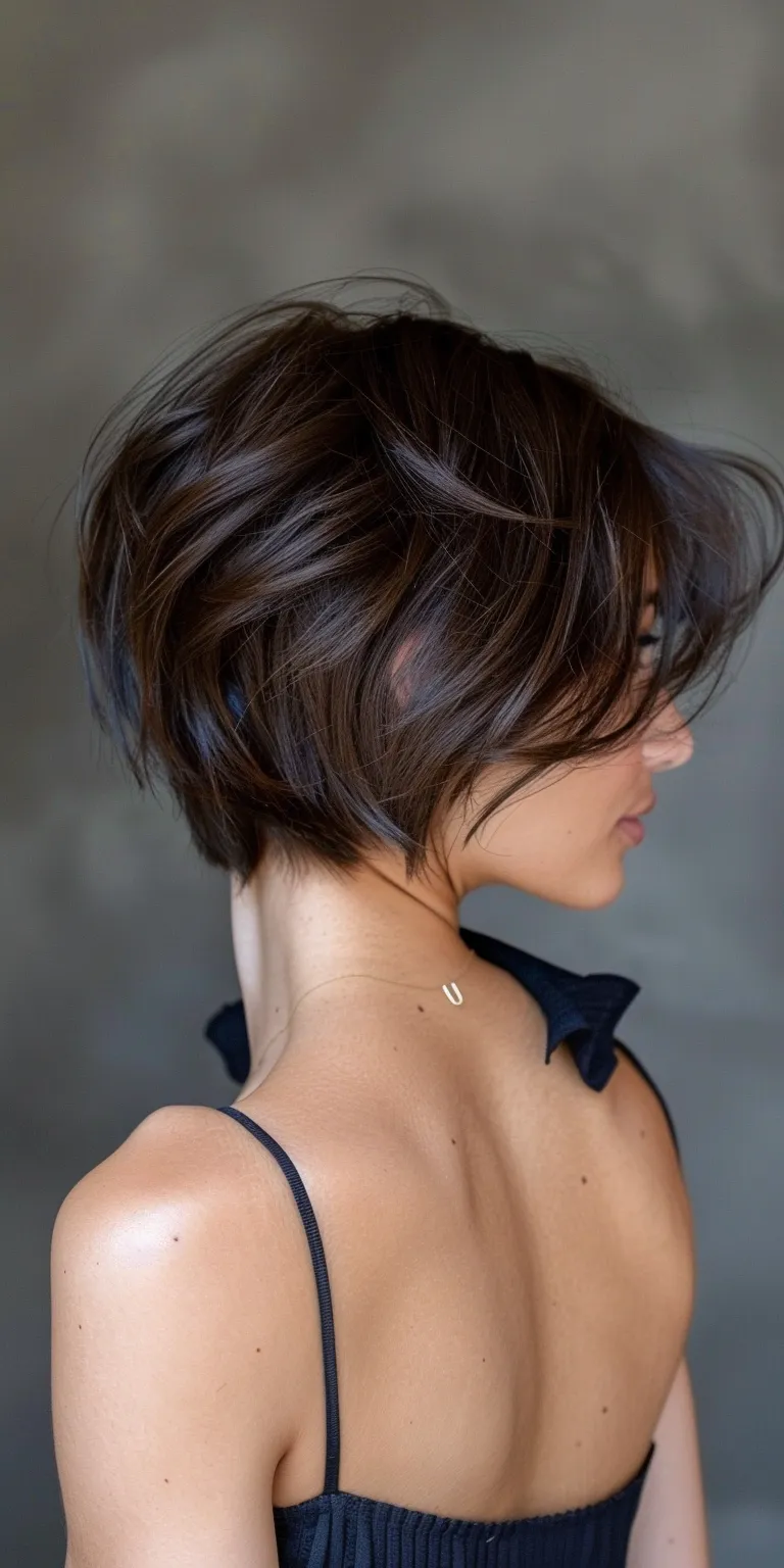 cute short haircuts for women Asymmetric cut, Layered hair, Pixie Chignon, Updo