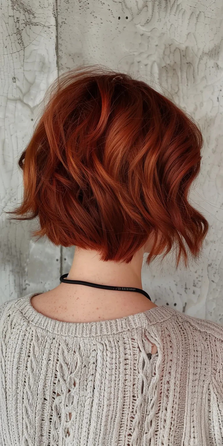 short red hair styles Asymmetric cut, Bob Updo, Layered hair, Digital perm