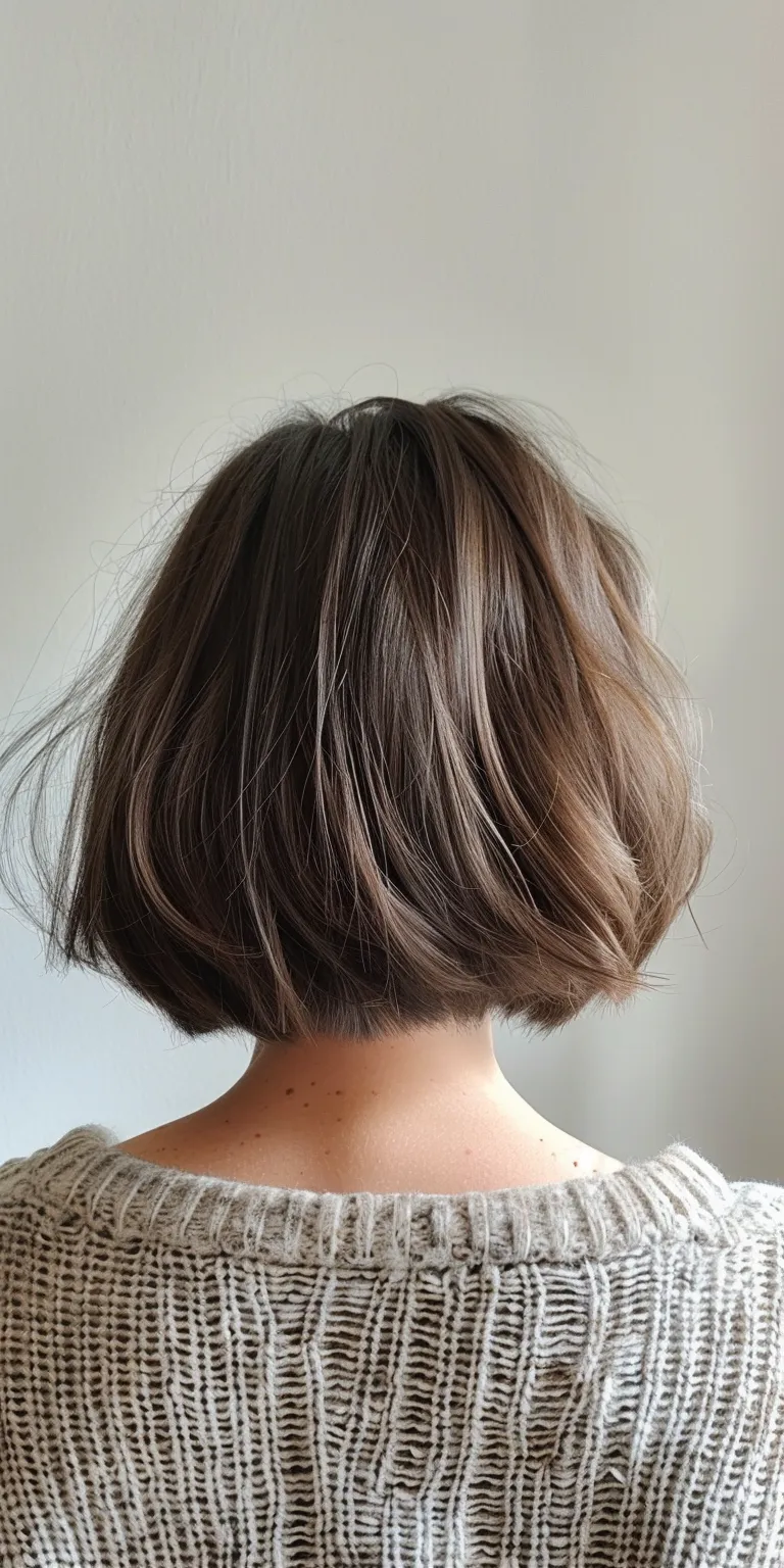 mid length bob Asymmetric cut, Bob Short brush Layered hair, Digital perm