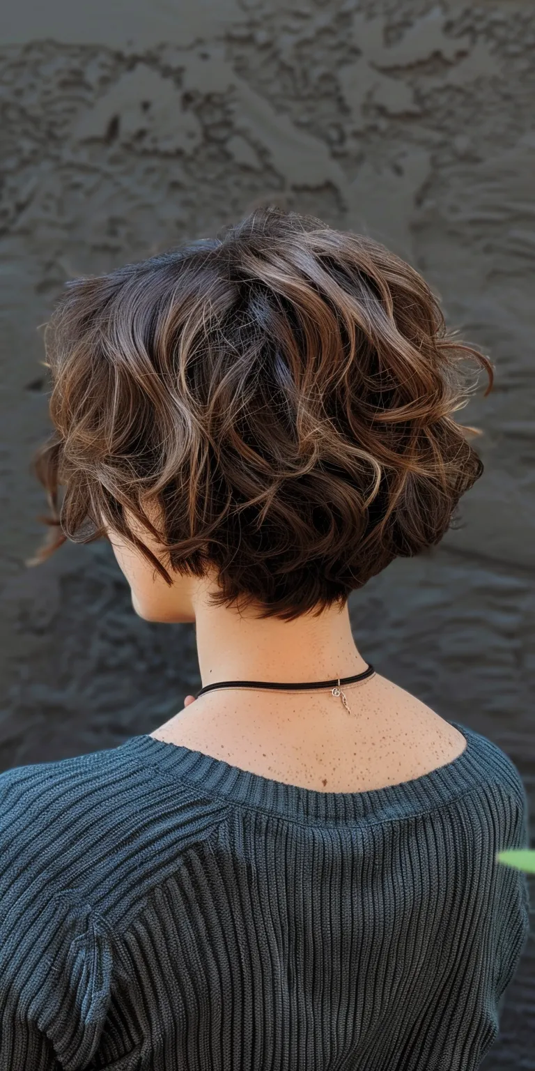 short haircuts for wavy hair Asymmetric cut, Digital perm, Layered hair, Updo, Chignon