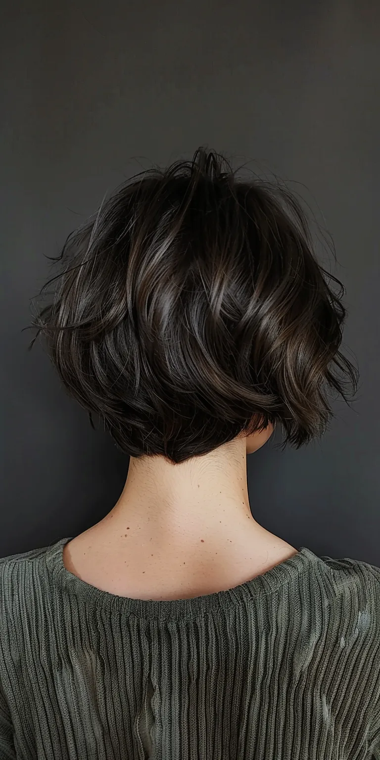 short thick hairstyles Asymmetric cut, Short brush Layered hair, Bob Digital perm