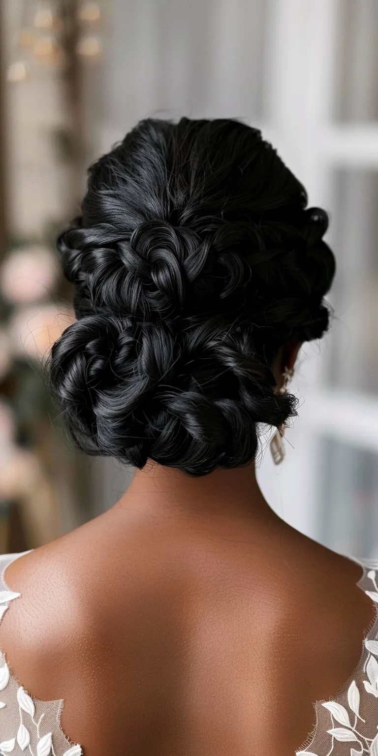 updo hairstyles for black hair Finger wave, Updo, Chignon, French twist, Milkmaid braid