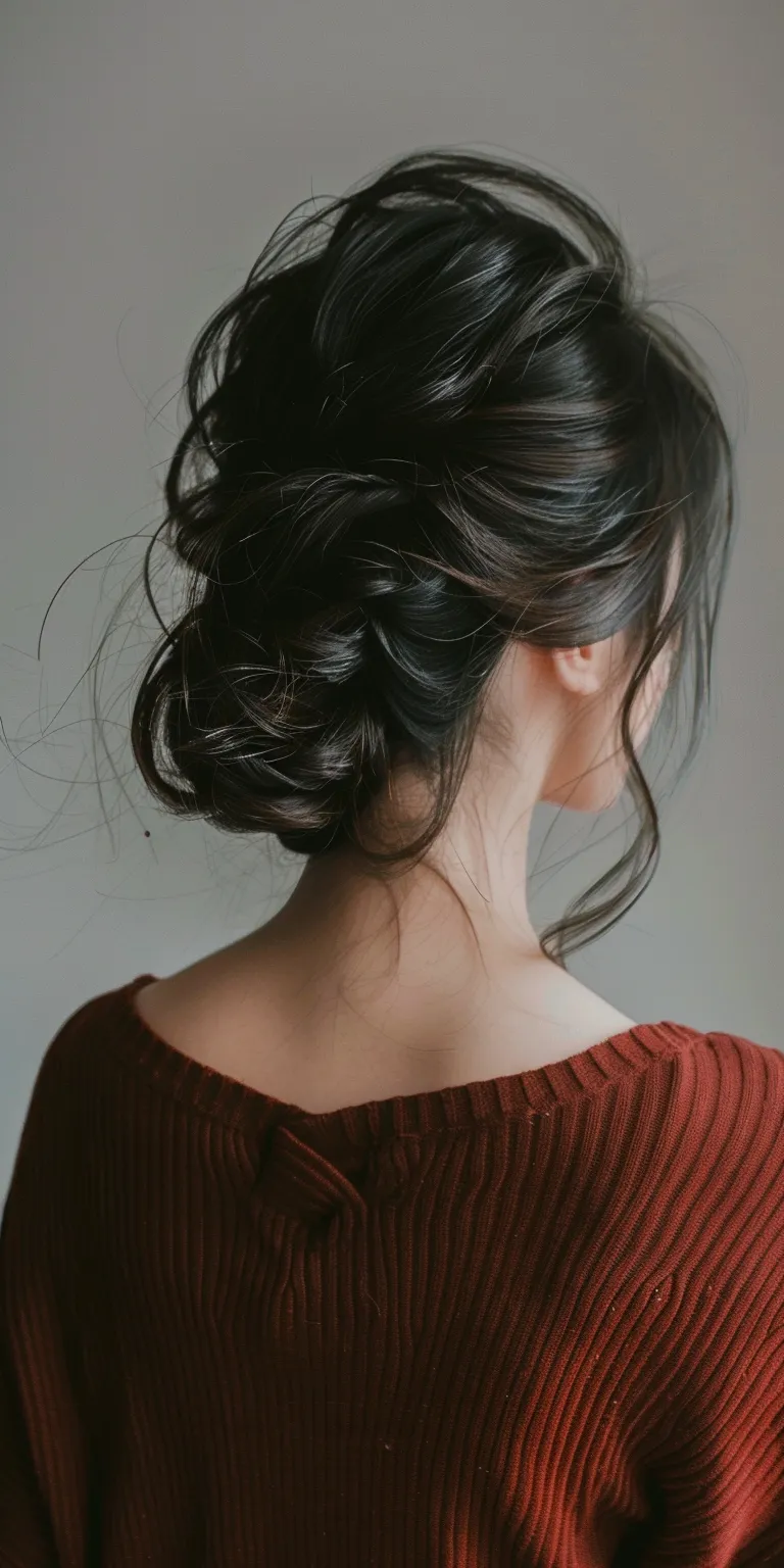 asian hairstyles Updo, Layered hair, Chignon, Japanese women's hairstyles, Milkmaid braid