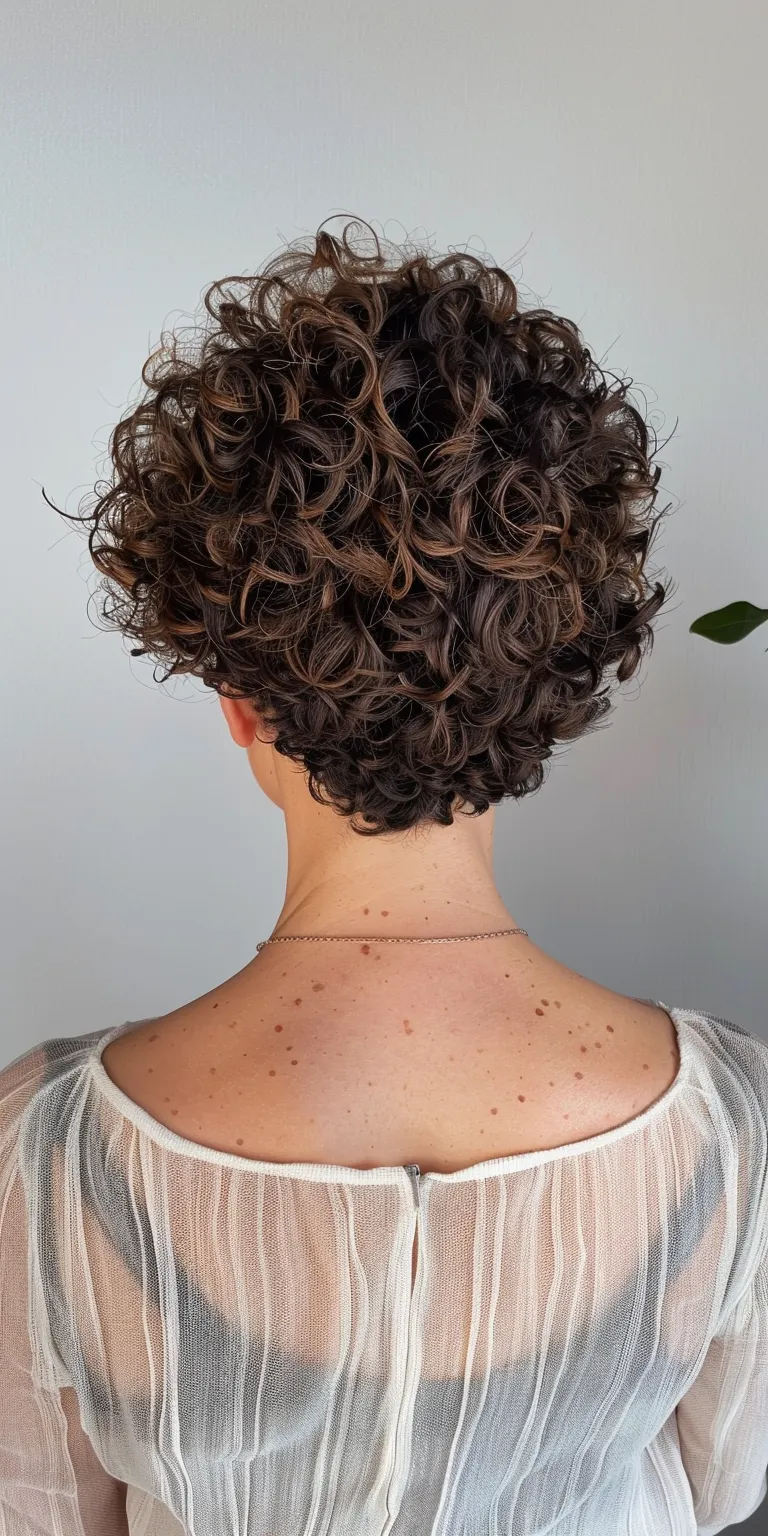 short curly haircuts for women Digital perm, Short brush cut, Asymmetric Layered hair, Updo