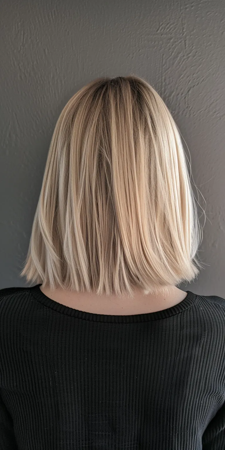 long bob hairstyle Asymmetric cut, Digital perm, Short brush Professional Stacked