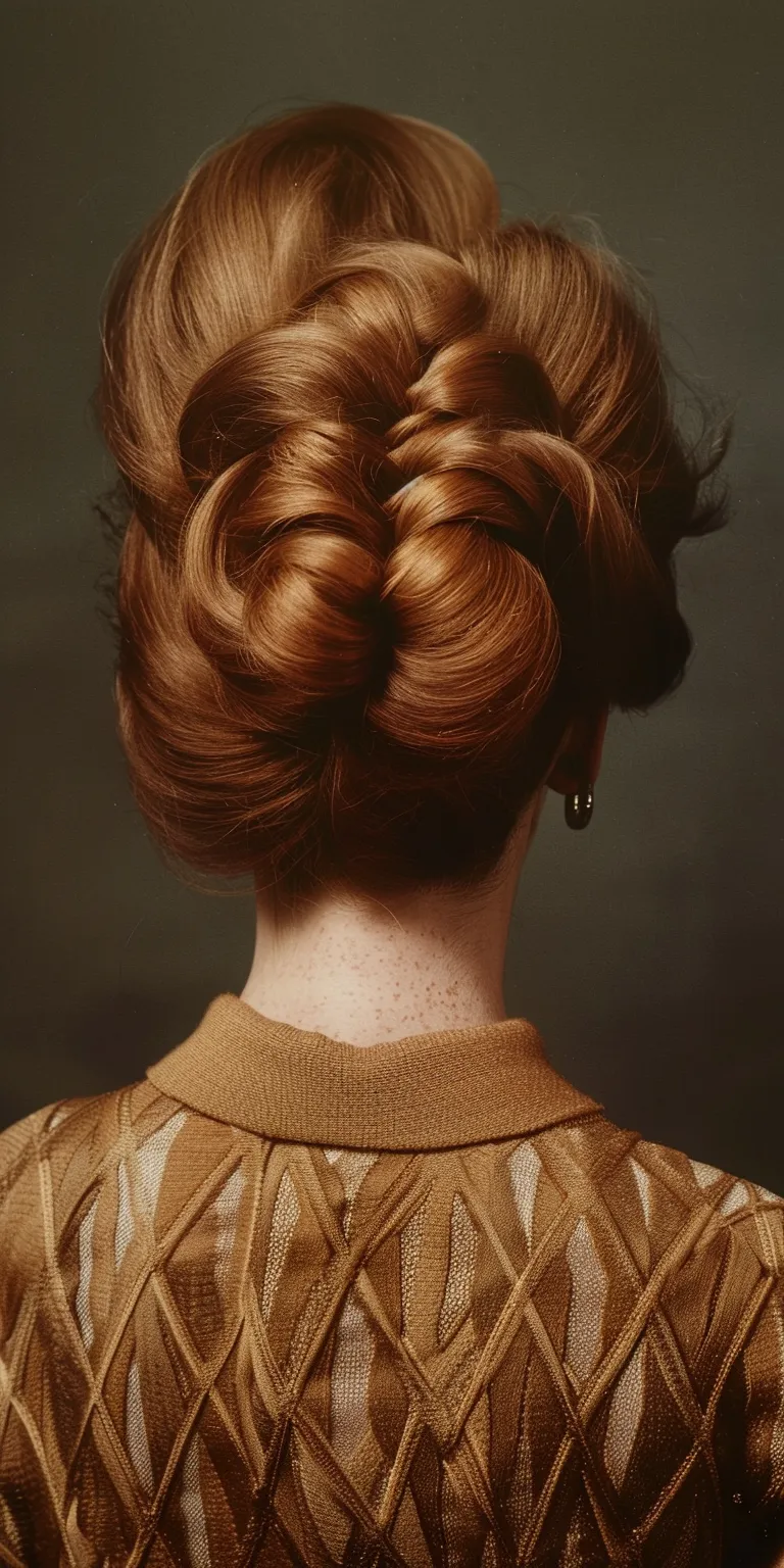 70's hairstyles female Updo, Chignon, Milkmaid braid, Historical Christian hairstyles, French twist