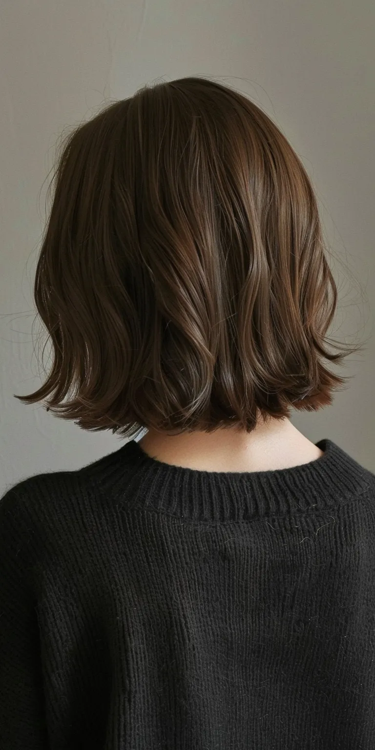 shoulder length haircuts for thick hair Asymmetric cut, Bob Layered hair, Short brush Professional cut