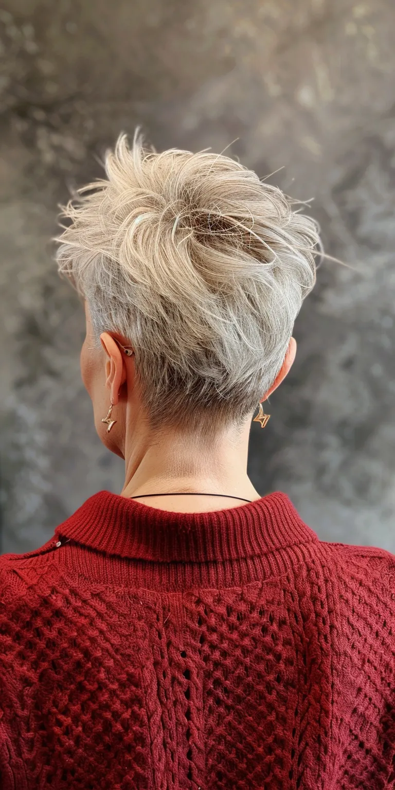 short hairstyles for thin hair over 50 Asymmetric cut, Short brush Feathered hair, Pixie Pompadour