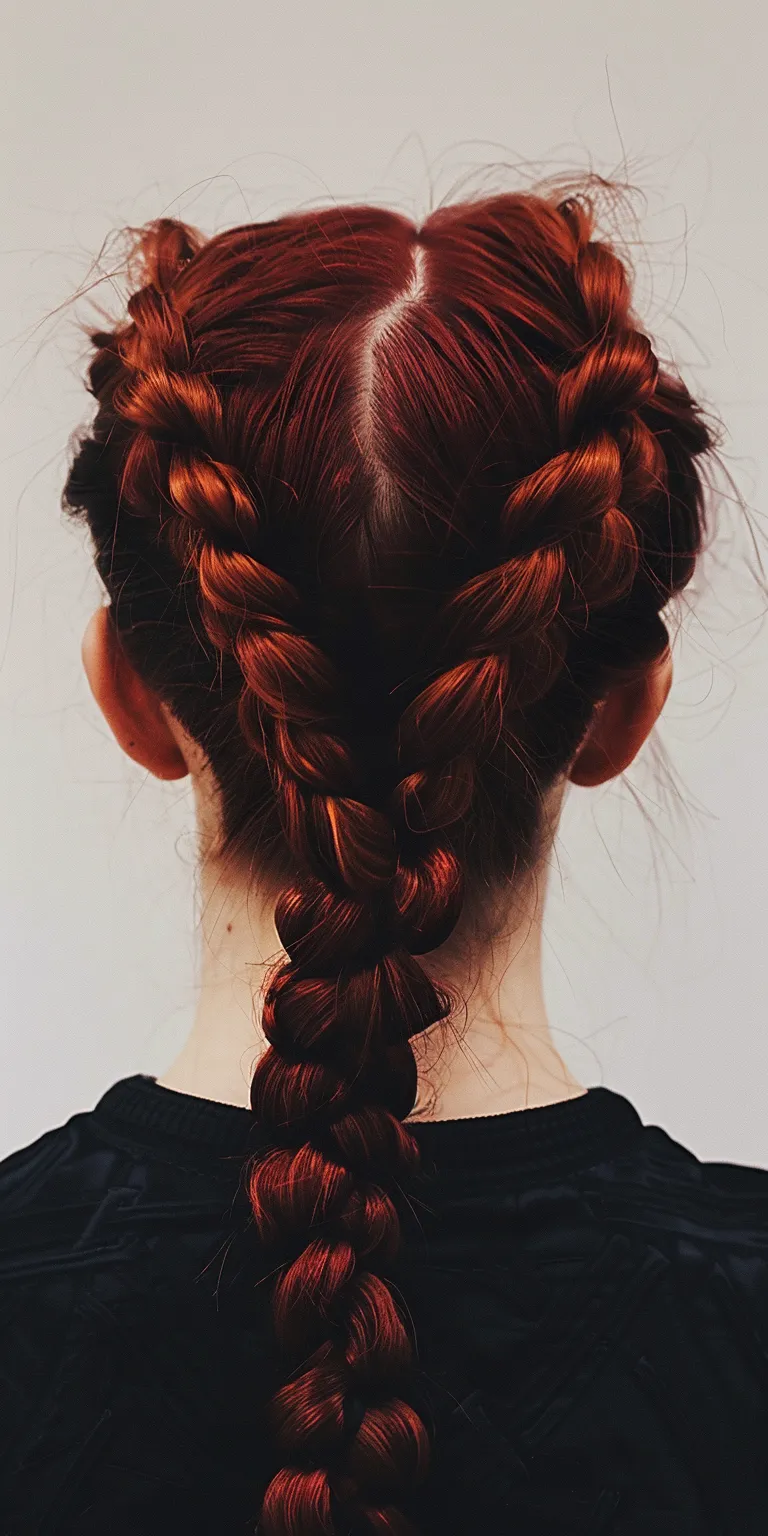 burgundy braids French braid, twist, Braid, Milkmaid Updo