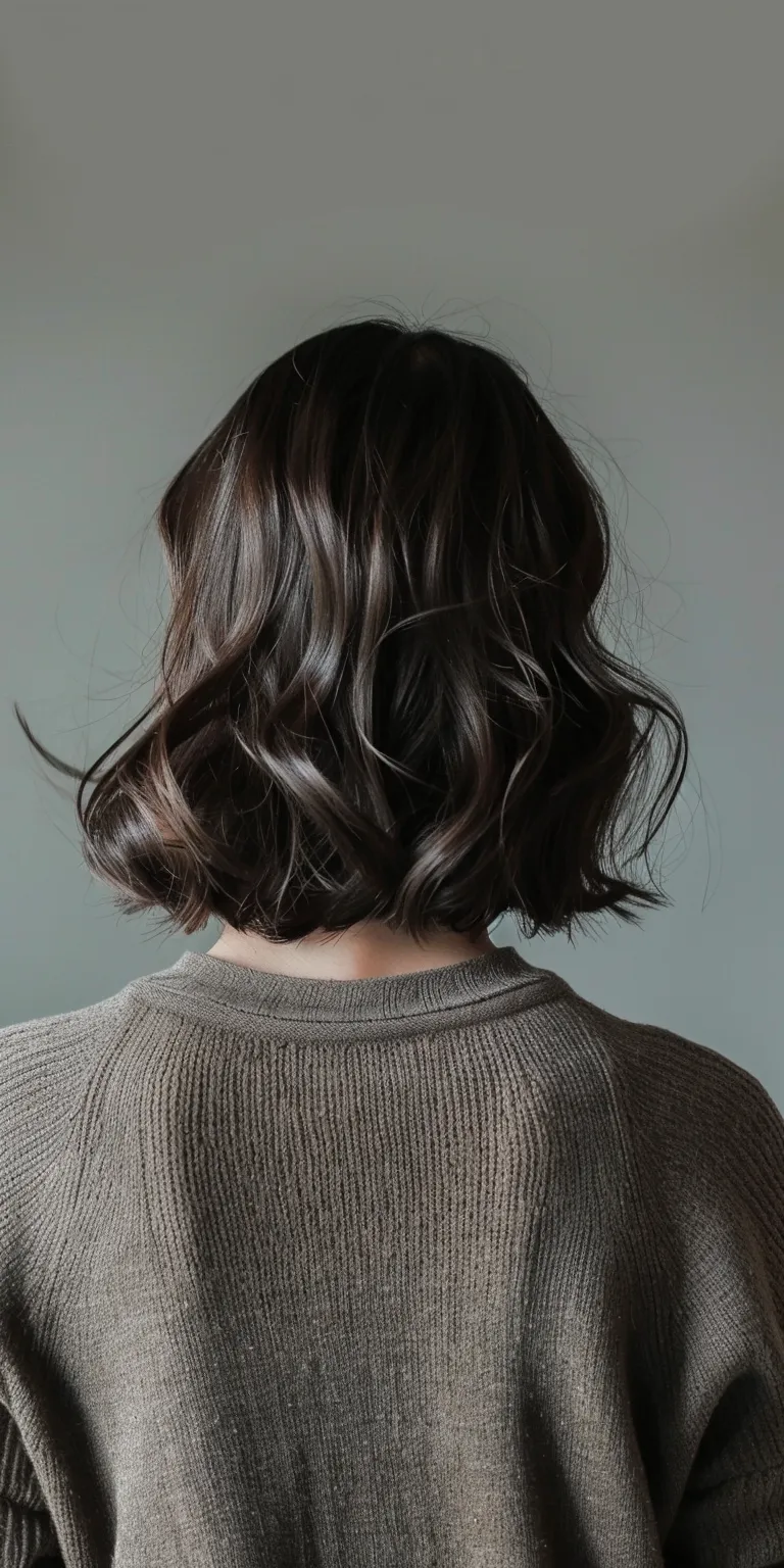 below shoulder length haircuts Layered hair, Asymmetric cut, Digital perm, Bob Ringlets