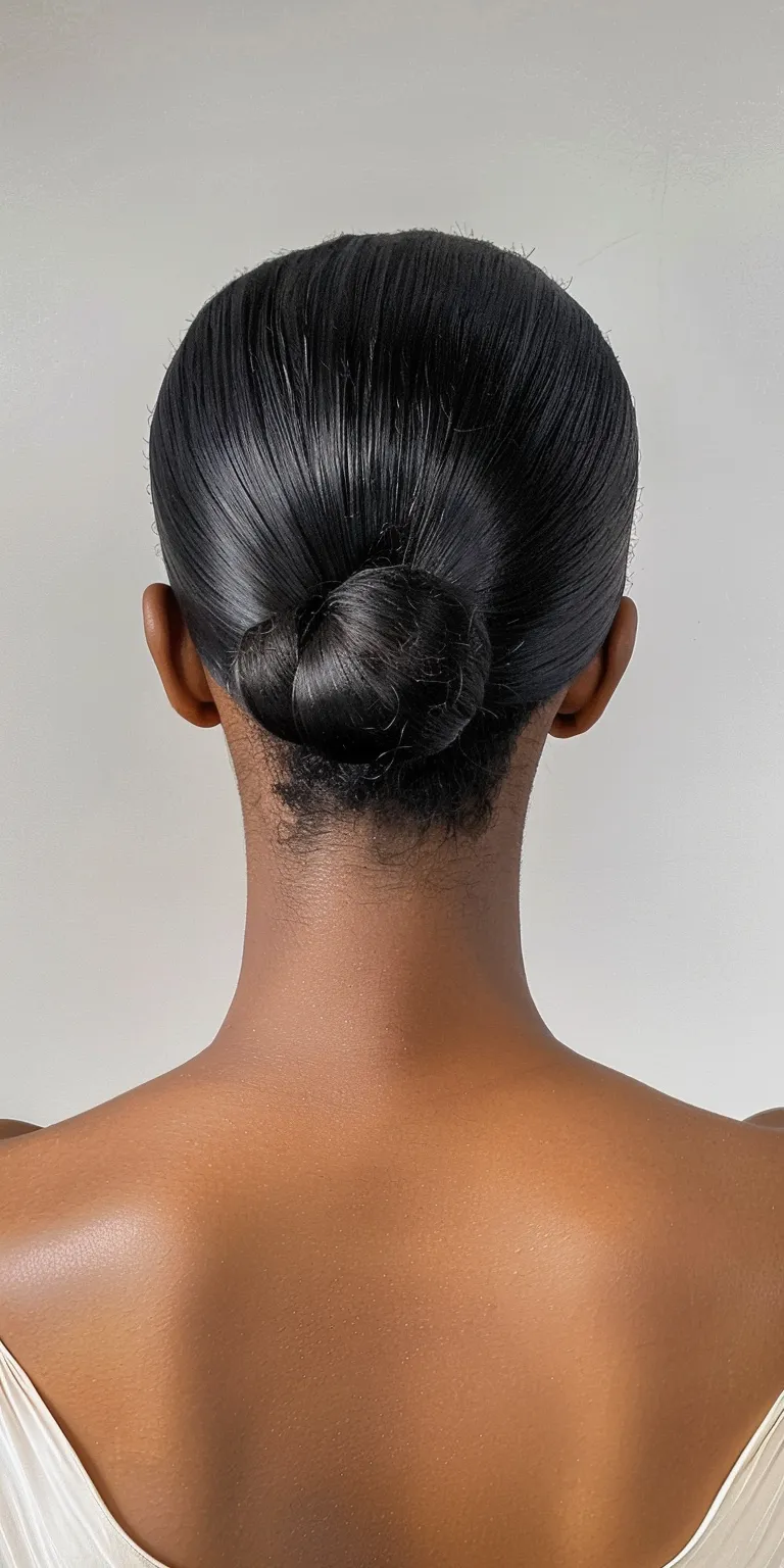 slick back bun Chignon, French twist, Asymmetric cut, Updo, Finger wave