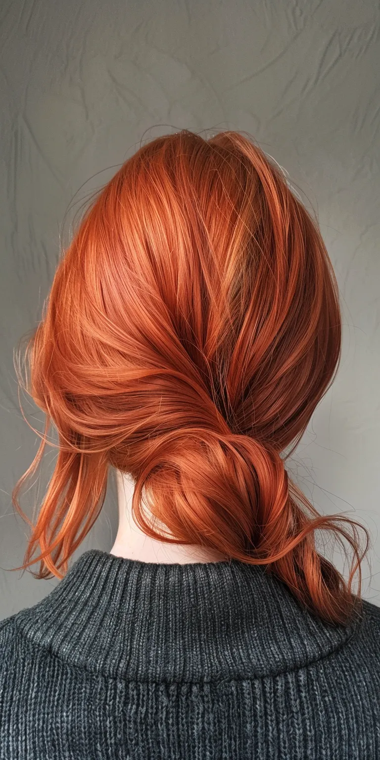 red hair styles Asymmetric cut, Updo, Layered hair, Kiss curl, Feathered