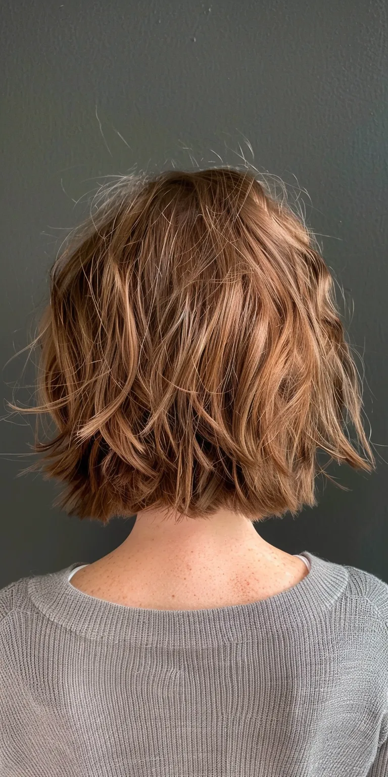 shaggy bob with bangs Asymmetric cut, Short brush Digital perm, Layered hair, Professional cut