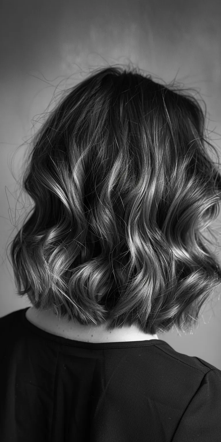 wavy lob Asymmetric cut, Layered hair, Ringlets, Digital perm, Bob cut