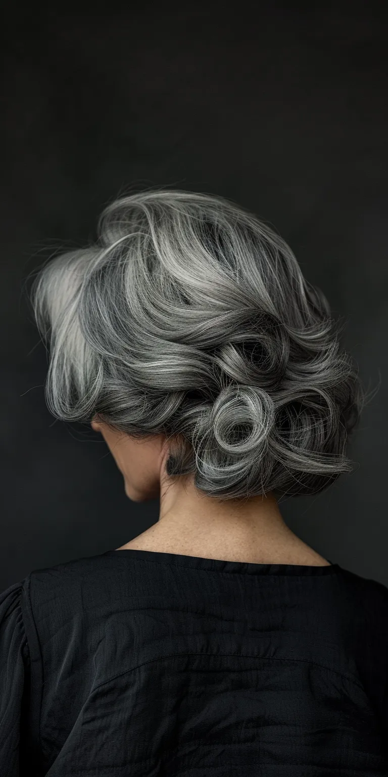 grey hair styles Finger wave, Asymmetric cut, Digital perm, Updo, Layered