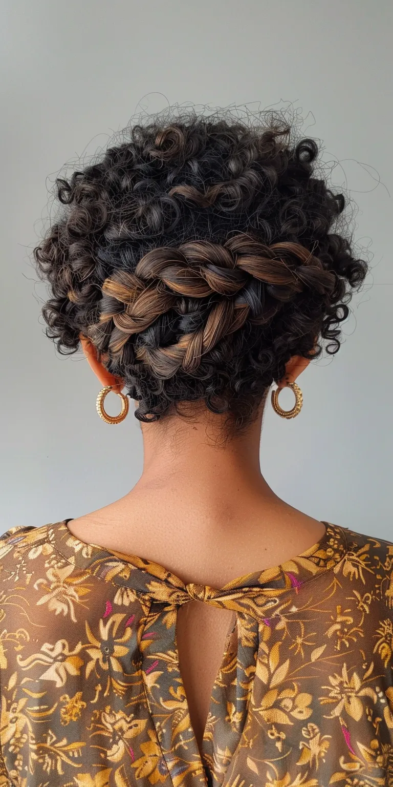 hair styles for short curly Milkmaid braid, Updo, French twist, Hair twists, Waterfall braids