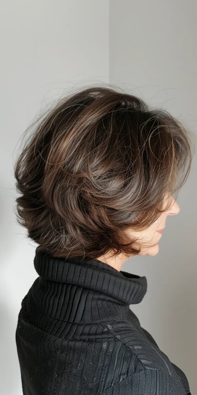 medium haircuts for women over 50 Asymmetric cut, Digital perm, Layered hair, Short brush Professional cut