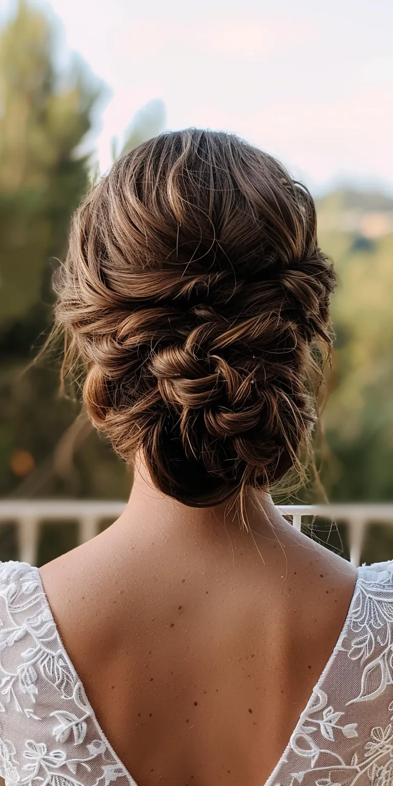 wedding hair styles Updo, Chignon, Milkmaid braid, Waterfall braids, French twist