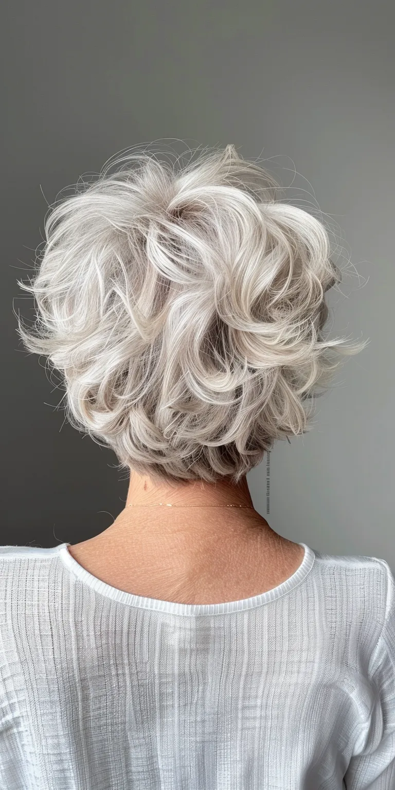 short haircuts for wavy hair Asymmetric cut, Digital perm, Layered hair, Updo, Feathered