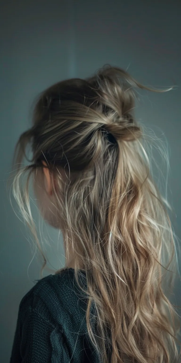 middle part hairstyle Updo, Layered hair, Chignon, Milkmaid braid, Ponytail