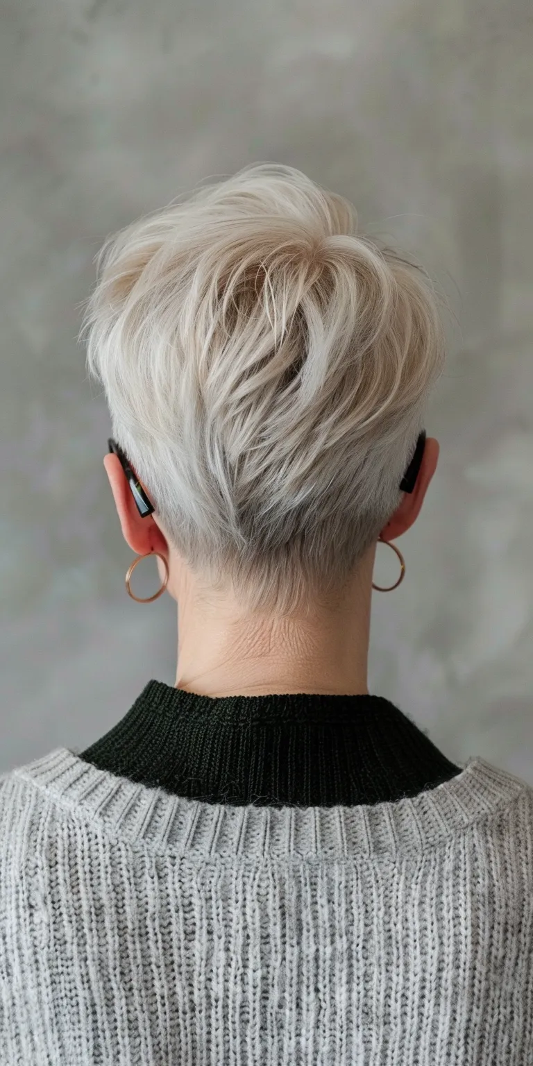 short hairstyles for over 50 with glasses Asymmetric cut, Short brush Digital perm, Pixie Tonsure