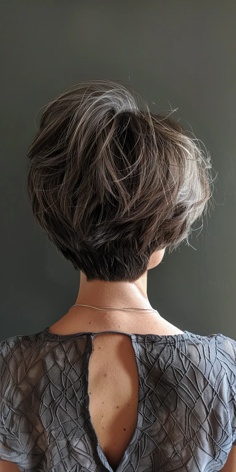 short hairstyles for thick hair Asymmetric cut, Short brush Digital perm, Layered hair, Updo