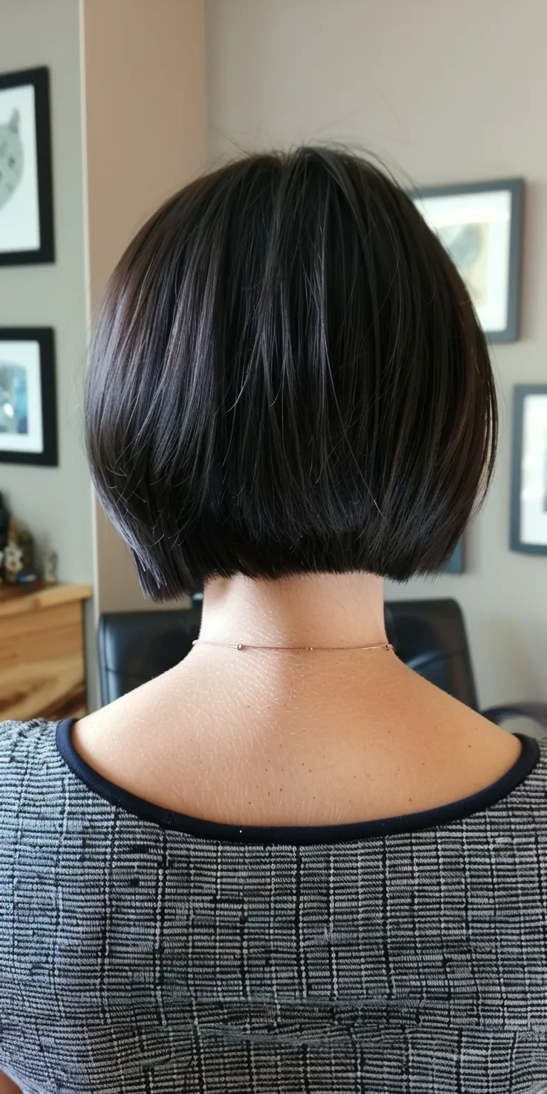 fringe bangs Asymmetric cut, Short brush Bob Stacked bob, Professional cut