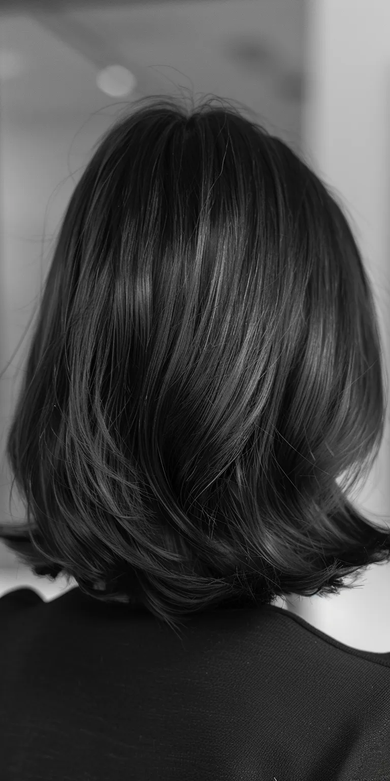 shoulder length haircuts for thin hair Asymmetric cut, Bob Layered hair, Curtained Short brush cut