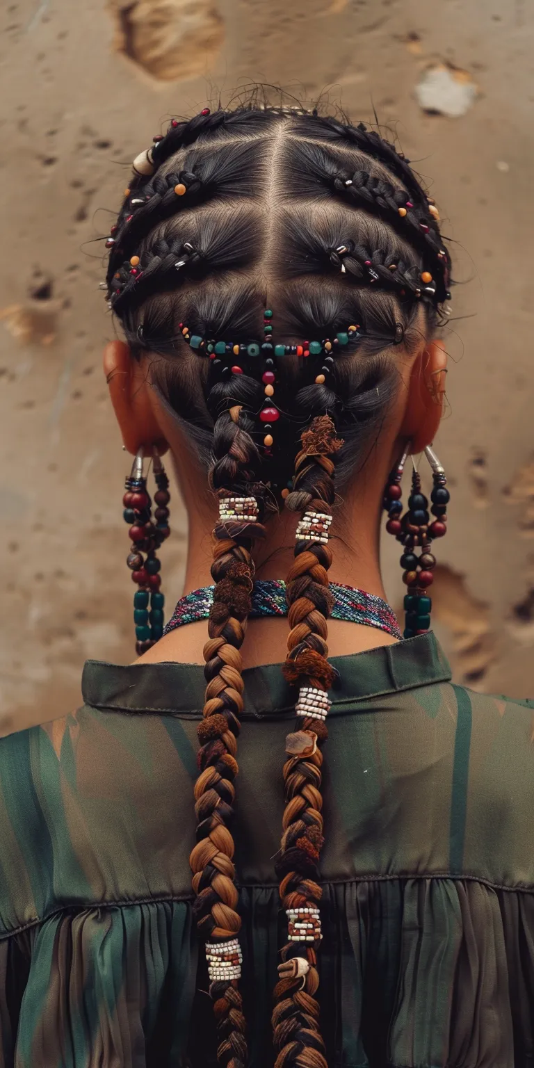 tribal braids with beads Boho braids, Milkmaid braid, Hair twists, Waterfall Japanese women's hairstyles